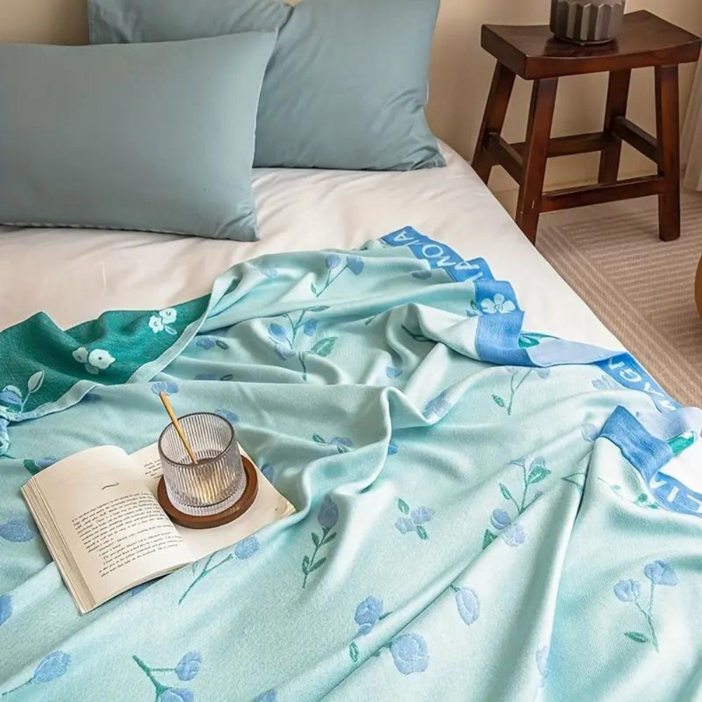 BlueBreeze | Floral Bamboo Fiber Cooling Blanket