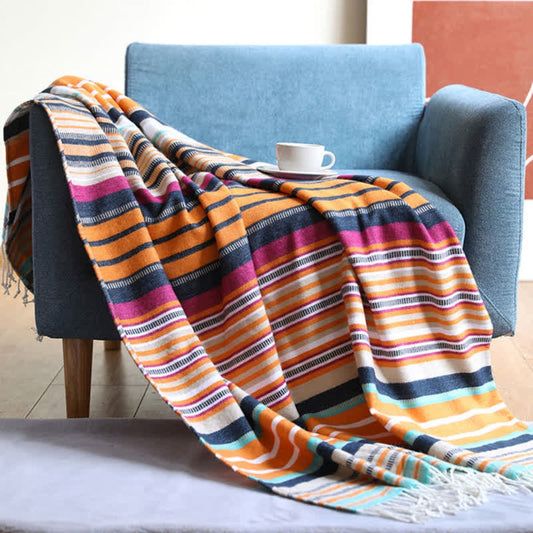 CozyHome | Rainbow Striped Tassel Throw Blanket