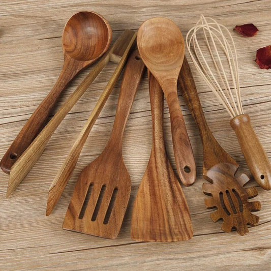 WoodCraft | Premium Wooden Cooking Utensils Set - 7 Pieces