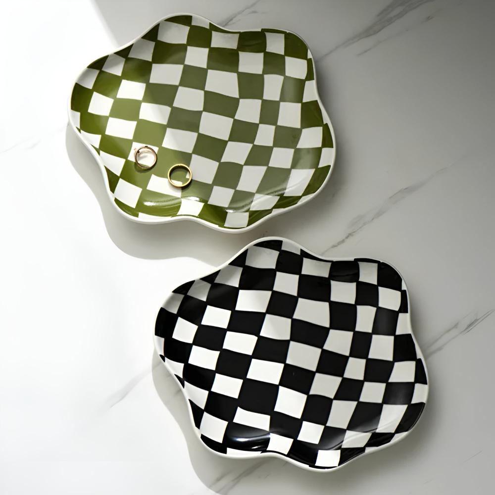CheckeredCharm | Classic Checkered Ceramic Plate