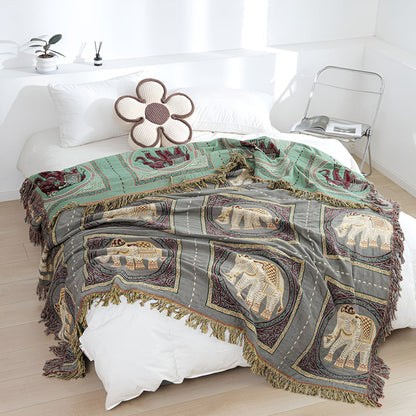 BohoHome | Bohemian Elephant Print Tassel Blanket
