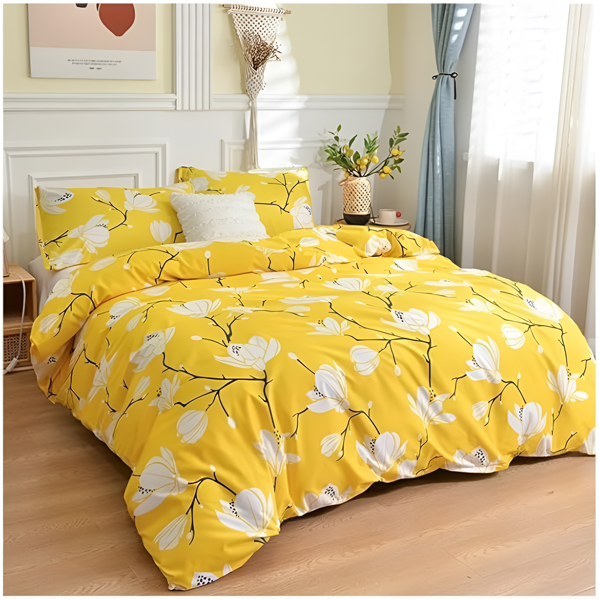 YellowBlossom | 3pcs Floral Duvet Cover Set