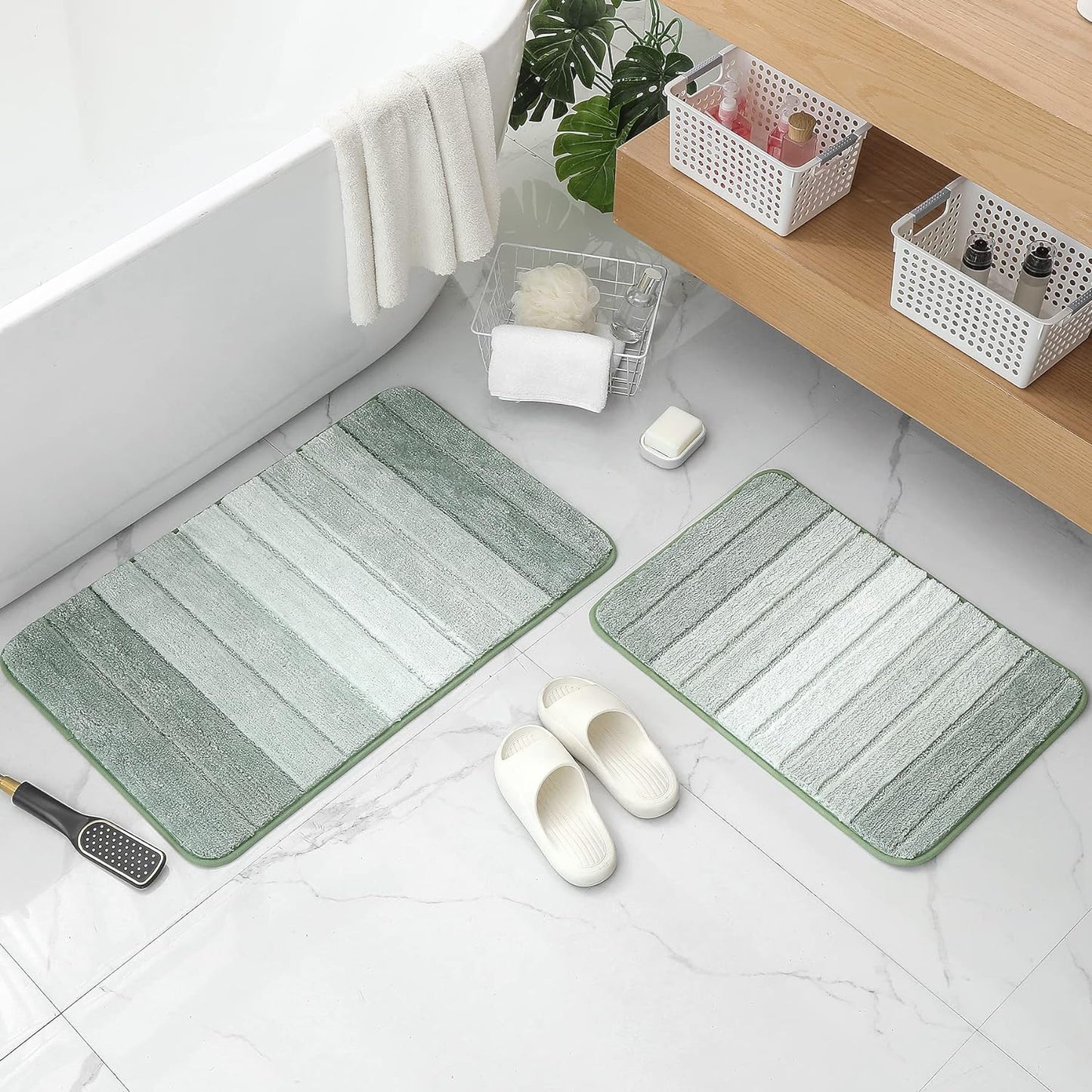 2-Piece Serene Sage Bath Mat Set - Non-Slip Bathroom Rugs