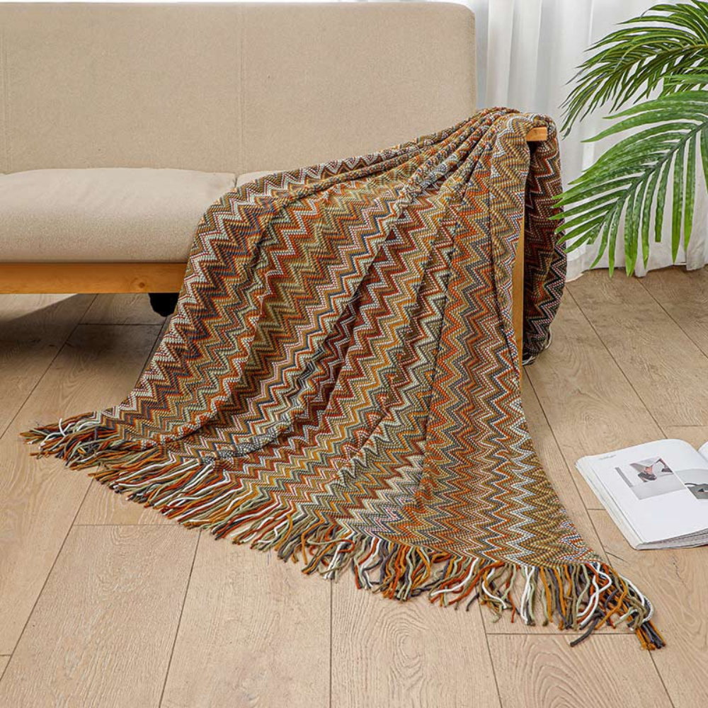 CozyHome | Multicolor Zigzag Tasseled Knit Throw Blanket