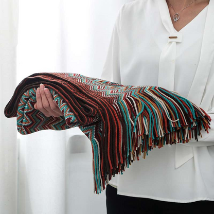 CozyHome | Multicolor Zigzag Tasseled Knit Throw Blanket