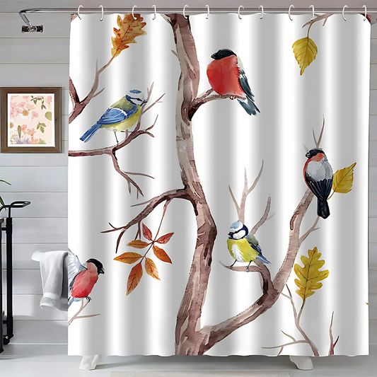 EcoShower | Natural Bird And Tree Branches Shower Curtain