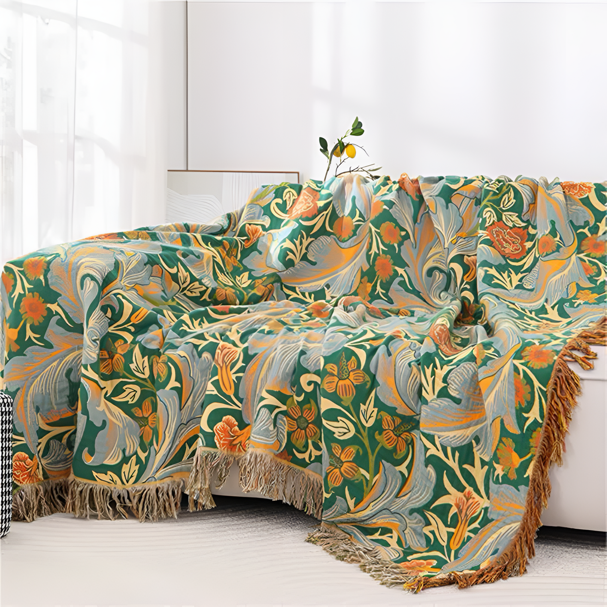 BlossomWeave | Vintage Floral Tapestry Throw Blanket