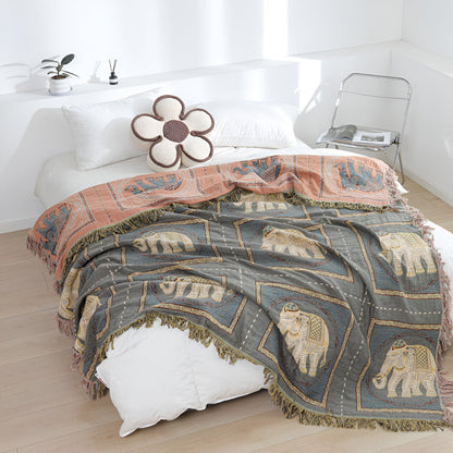 BohoHome | Bohemian Elephant Print Tassel Blanket