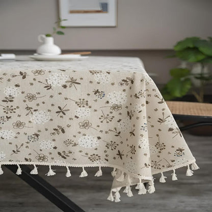 Dandelion | Beige Tassel Tablecloth For Dining Table Decor