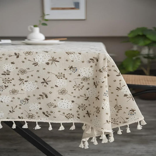 Dandelion | Beige Tassel Tablecloth For Dining Table Decor