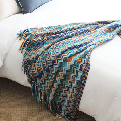 CozyHome | Multicolor Zigzag Tasseled Knit Throw Blanket