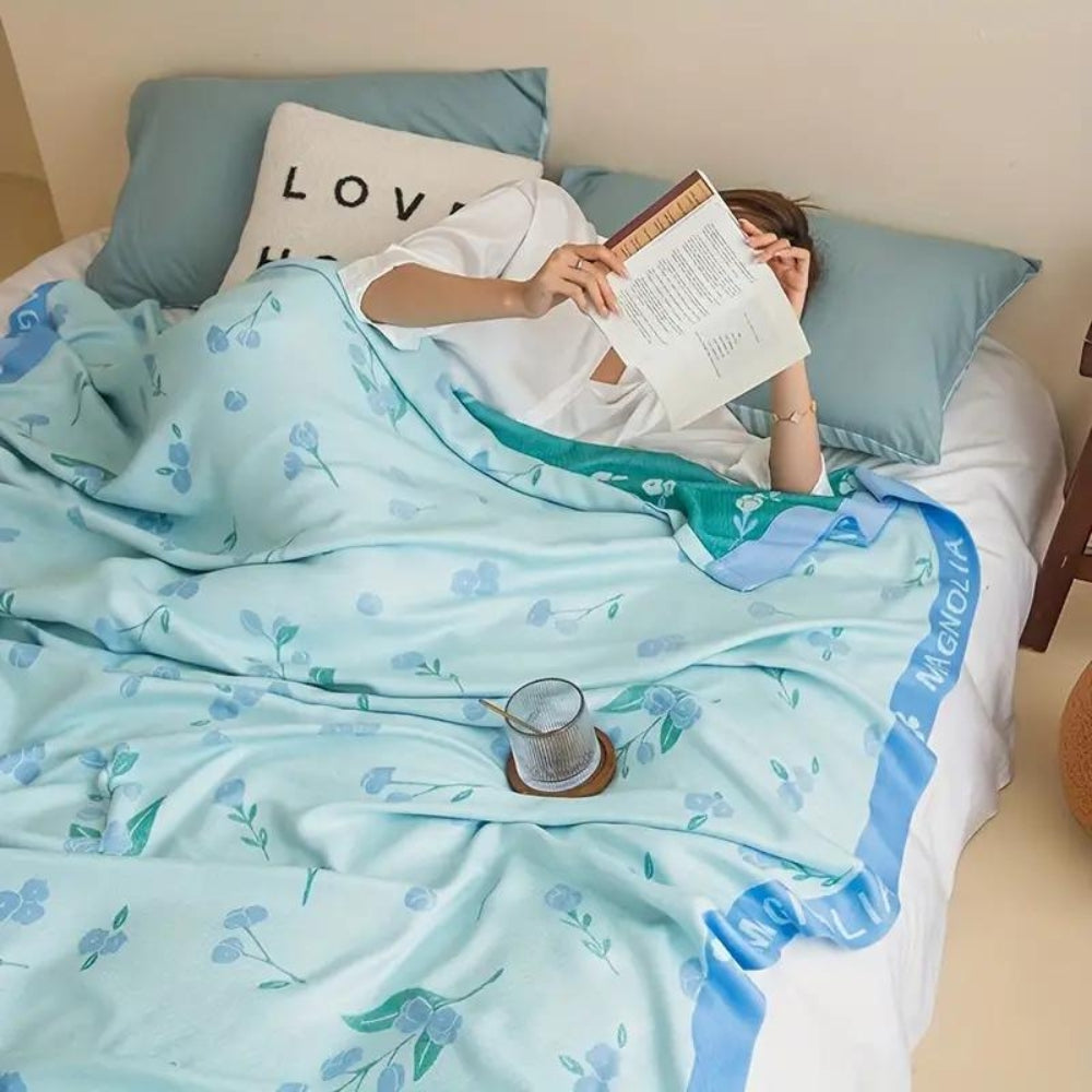 BlueBreeze | Floral Bamboo Fiber Cooling Blanket