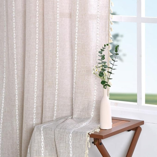 BohoHome | Boho Cotton Linen Kitchen Curtains