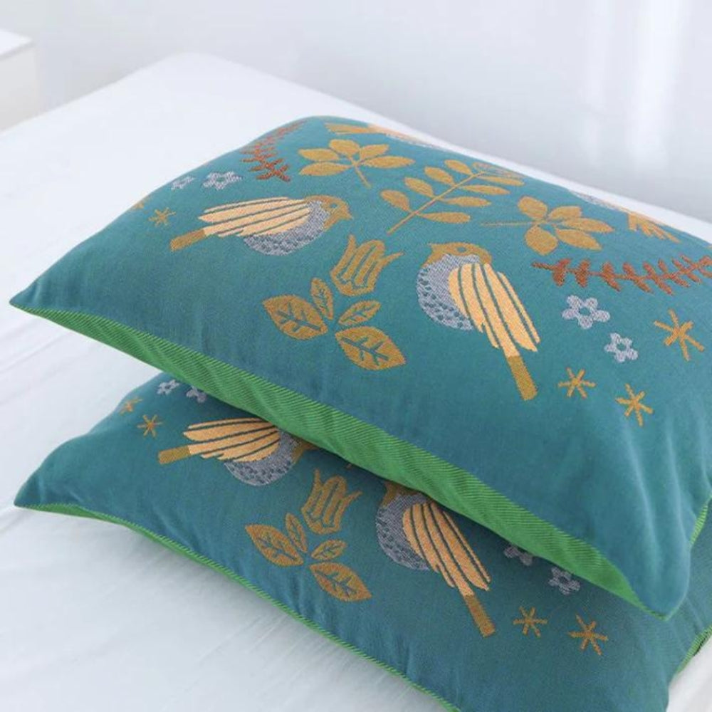 BohoNest | Boho Flower Bird Cotton Gauze Pillowcases Set (2pcs)