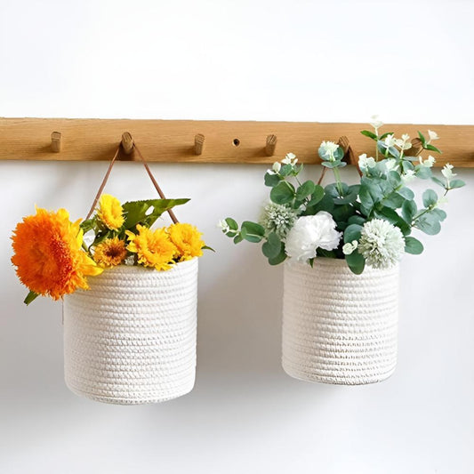 CozyNest | Woven Cotton Rope Hanging Basket 2pc Set