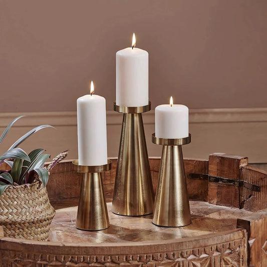 BrassGlow | Elegant Brass Candle Holders Set of 3