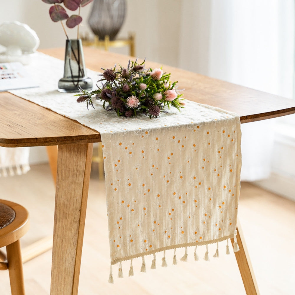 BohoHome | Playful Daisy Embroidered Boho Table Runner