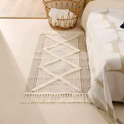 CozyHome | Beige Textured Fringe Tassel Rug
