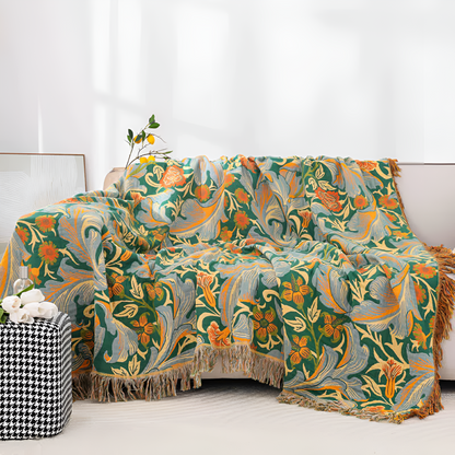 BlossomWeave | Vintage Floral Tapestry Throw Blanket