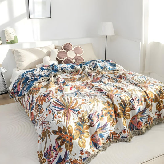 CozyNest | Vintage Floral Leaf Cotton Blanket
