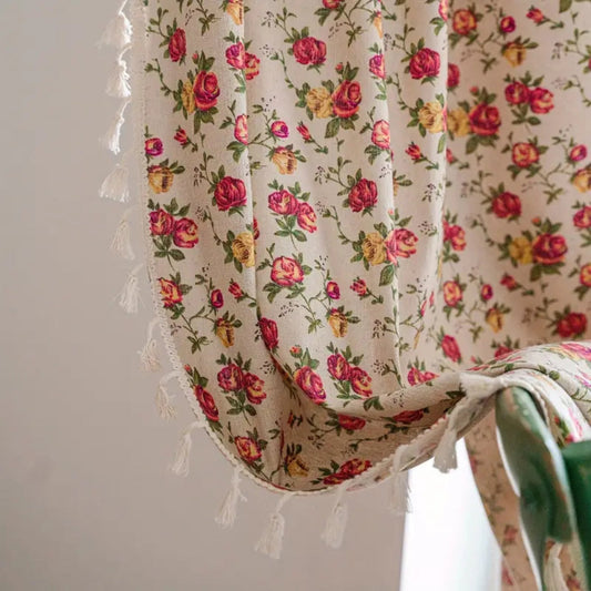 BlossomDrape | Floral Tasseled Soft Cotton Curtain