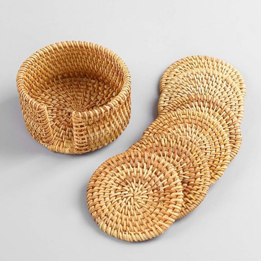 EcoWeave | Handmade Rattan Coaster Set of 6