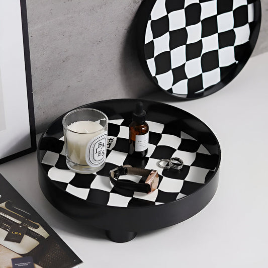 CheckerMate | Round Checkerboard Storage Tray