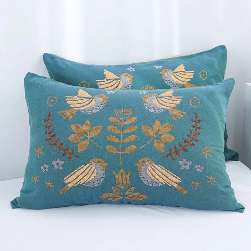BohoNest | Boho Flower Bird Cotton Gauze Pillowcases Set (2pcs)