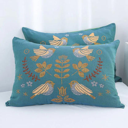 BohoNest | Boho Flower Bird Cotton Gauze Pillowcases Set (2pcs)