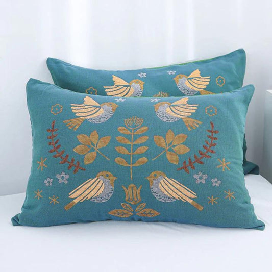 BohoNest | Boho Flower Bird Cotton Gauze Pillowcases Set (2pcs)