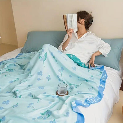 BlueBreeze | Floral Bamboo Fiber Cooling Blanket
