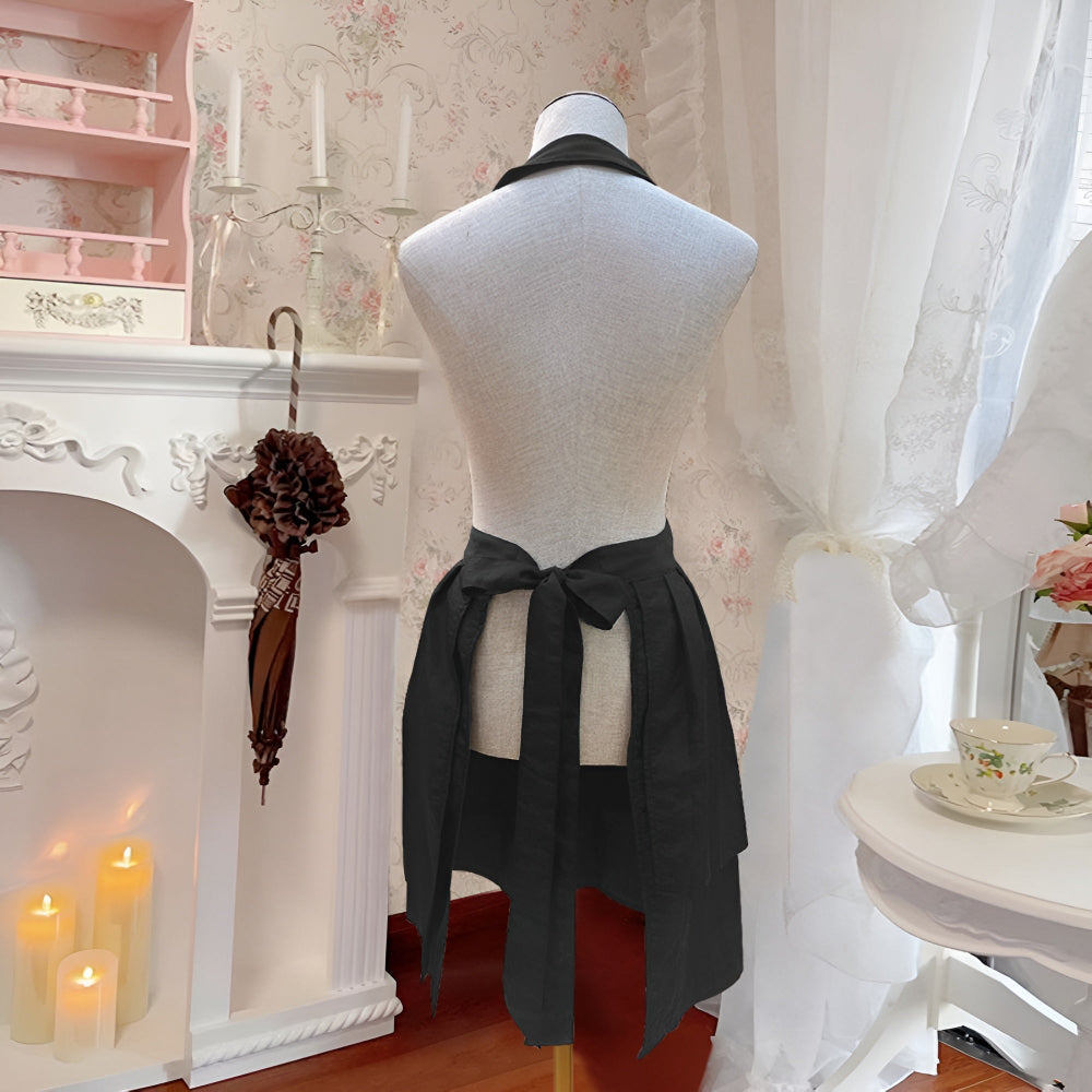 ChicCooks | V-Neck Halter Black Tie-Back Apron