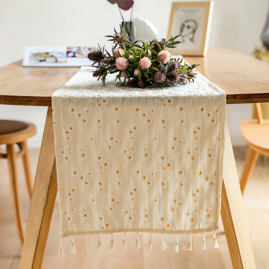 BohoHome | Playful Daisy Embroidered Boho Table Runner