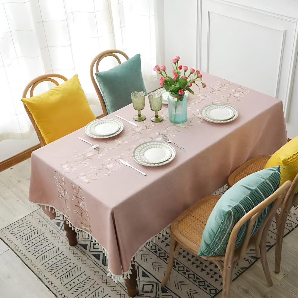 BlossomWeave | Elegant Floral Tablecloth For Dining Table