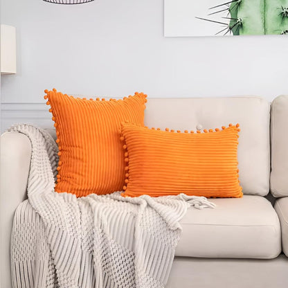 CozyNest | Plush Ribbed Pom-Pom Cushion Cover