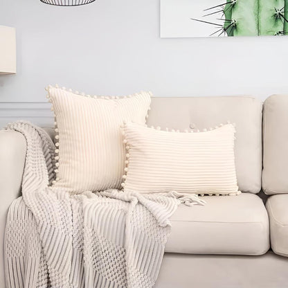 CozyNest | Plush Ribbed Pom-Pom Cushion Cover