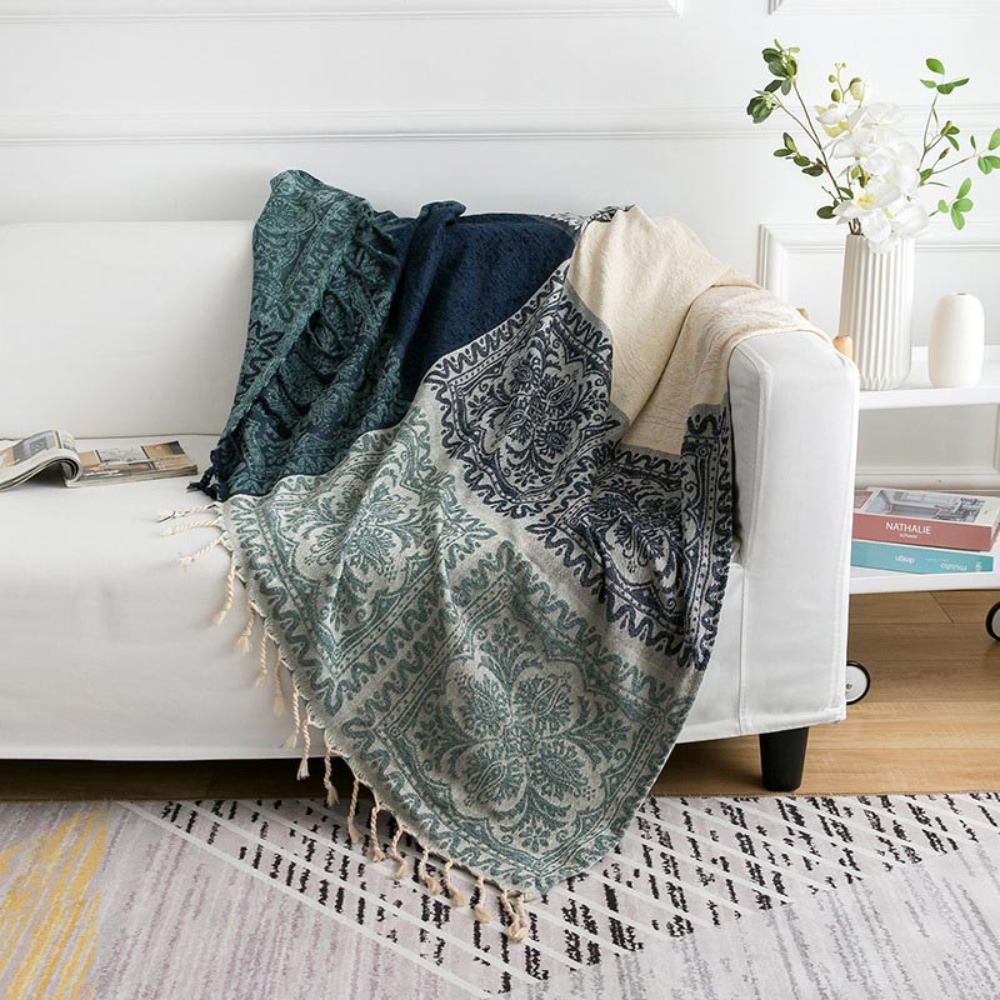 BohoCozy | Floral Tassel Knit Bohemian Blanket