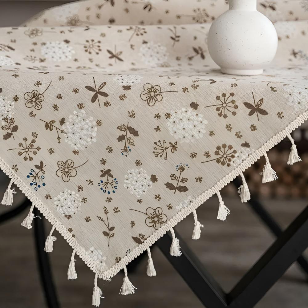 Dandelion | Beige Tassel Tablecloth For Dining Table Decor
