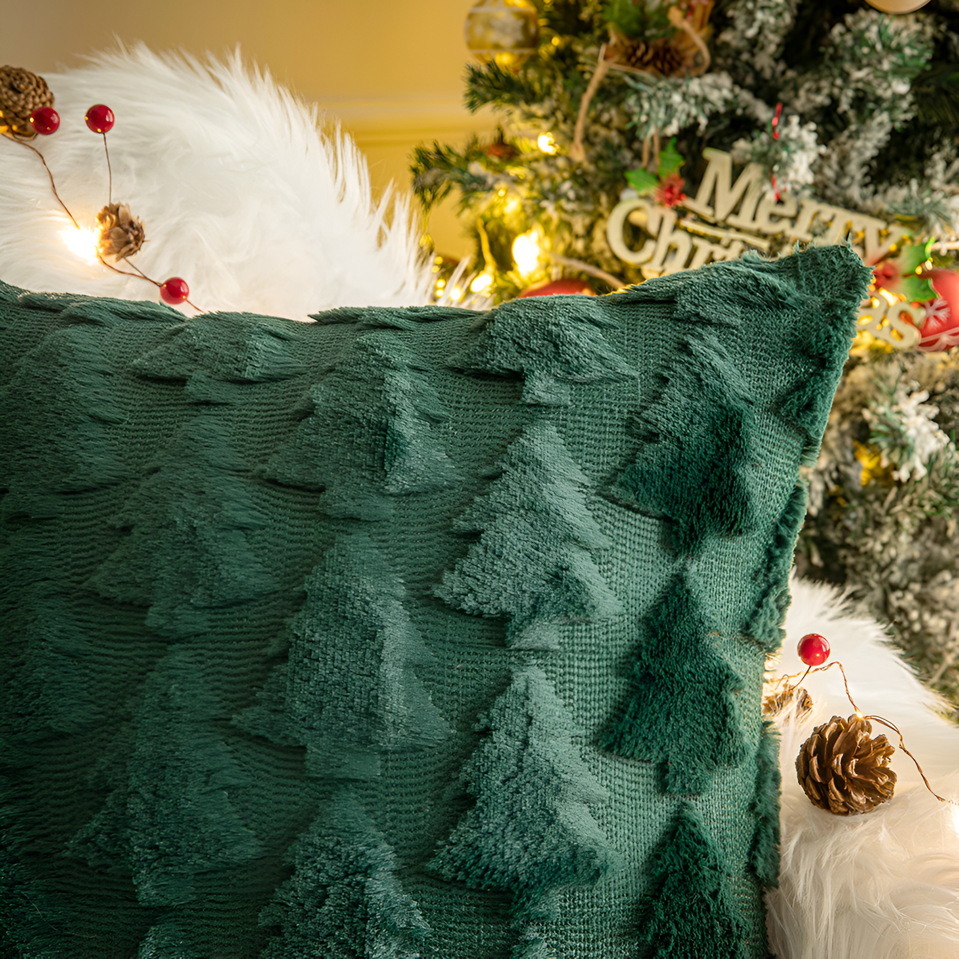 CozyHome | Plush Christmas Tree Fluffy Pillowcases