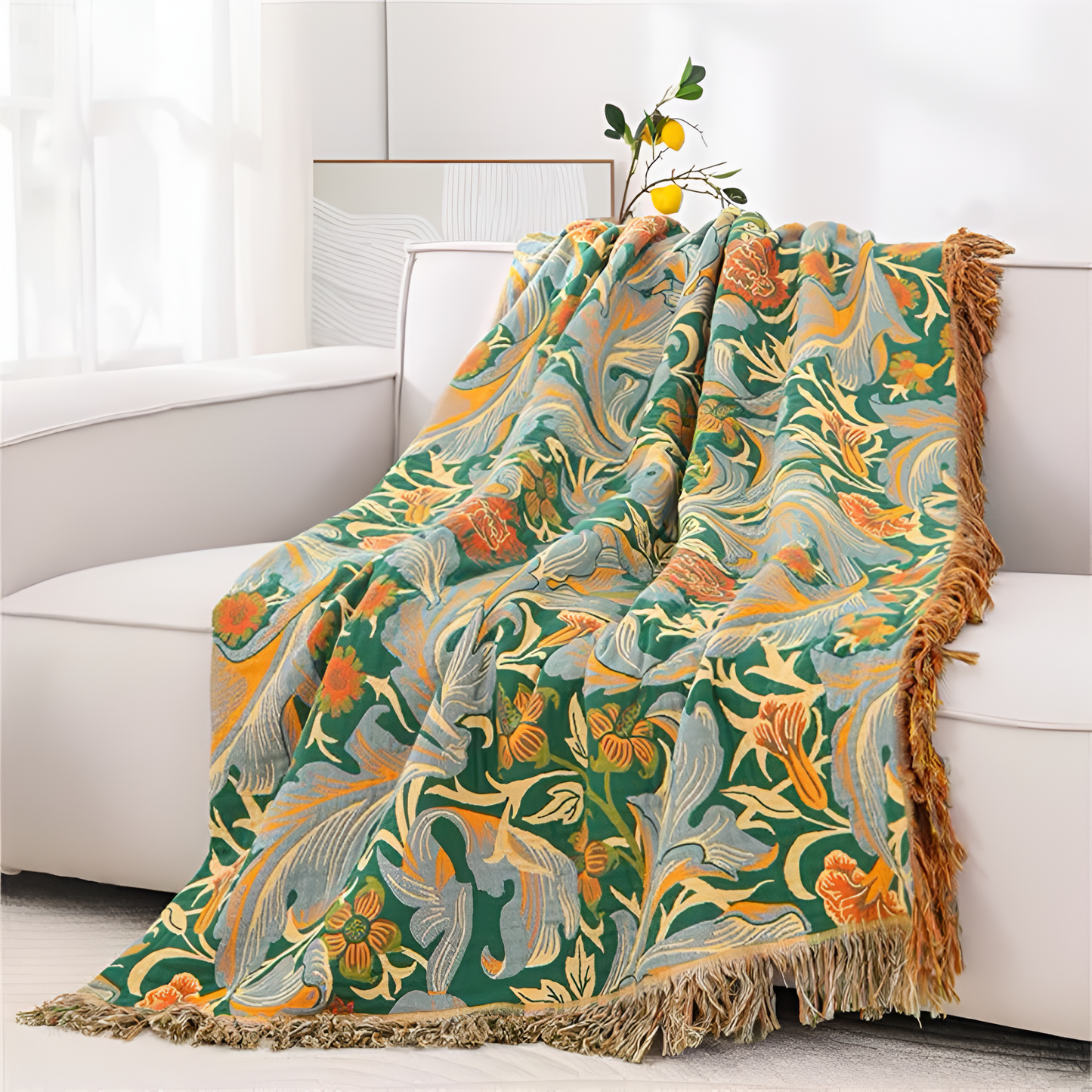 BlossomWeave | Vintage Floral Tapestry Throw Blanket