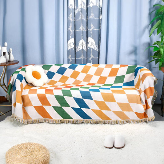 CozyWeave | Colorful Checkerboard Tassel Blanket