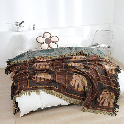 BohoHome | Bohemian Elephant Print Tassel Blanket