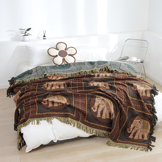 BohoHome | Bohemian Elephant Print Tassel Blanket