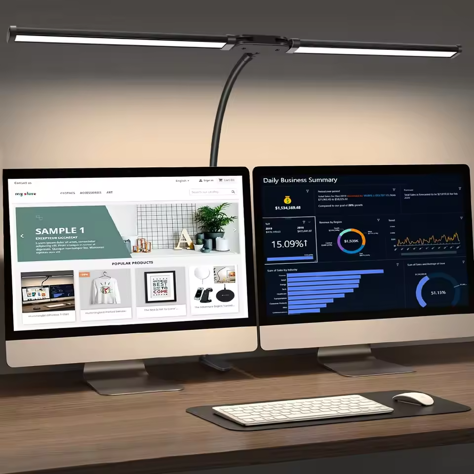 Double Head LED Clip Desk Lamp - Dimmable Light For Office & Reading