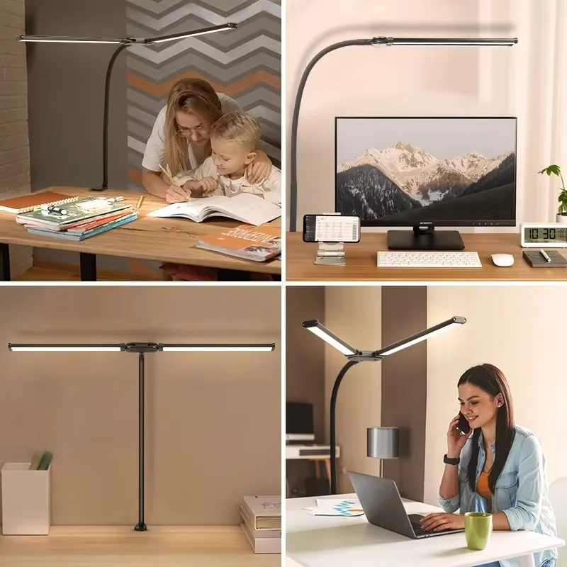 Double Head LED Clip Desk Lamp - Dimmable Light For Office & Reading