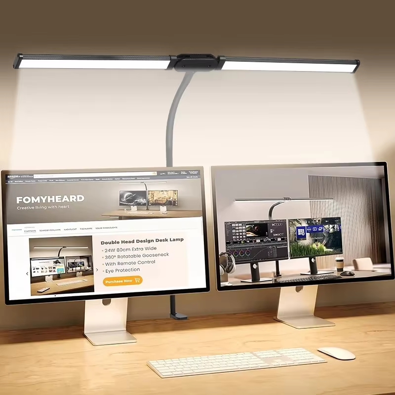 Double Head LED Clip Desk Lamp - Dimmable Light For Office & Reading