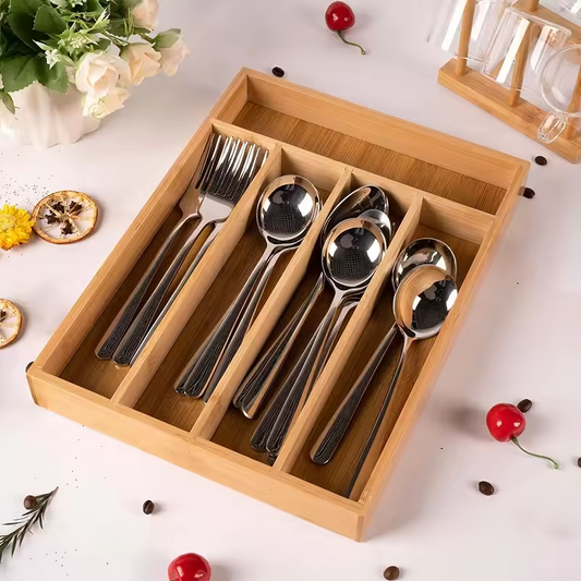 EcoBamboo Kitchen Drawer Organizer - Bamboo Cutlery & Utensil Tray