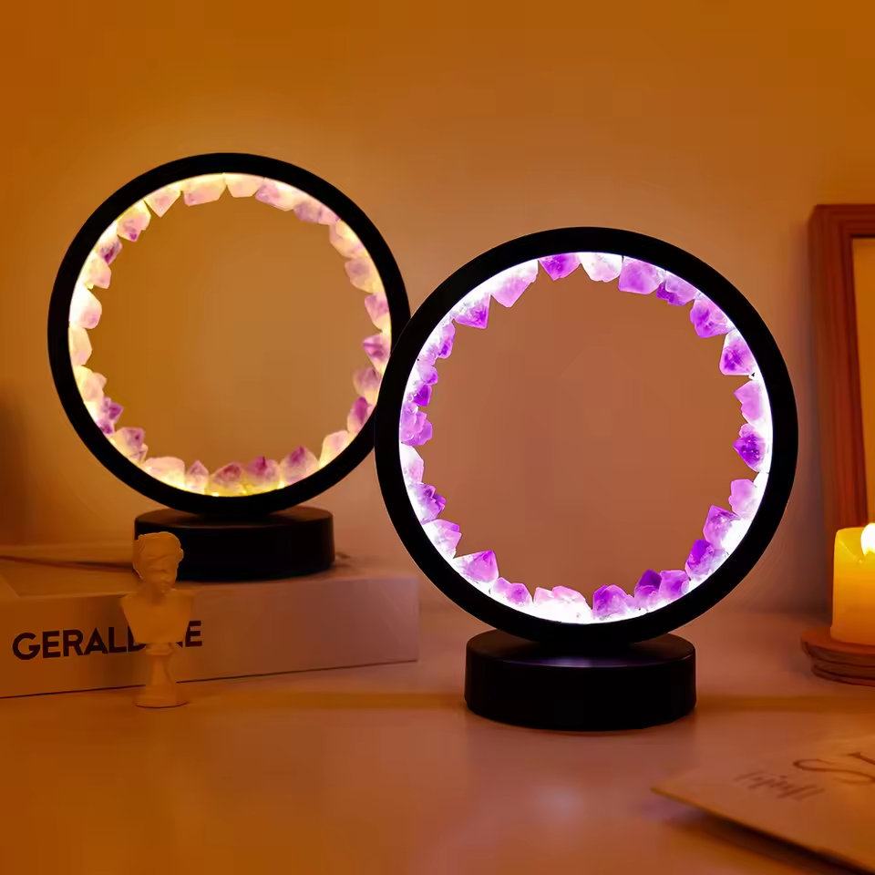 LED Crystal Table Lamp | Natural Amethyst Gemstone Home Decor Light