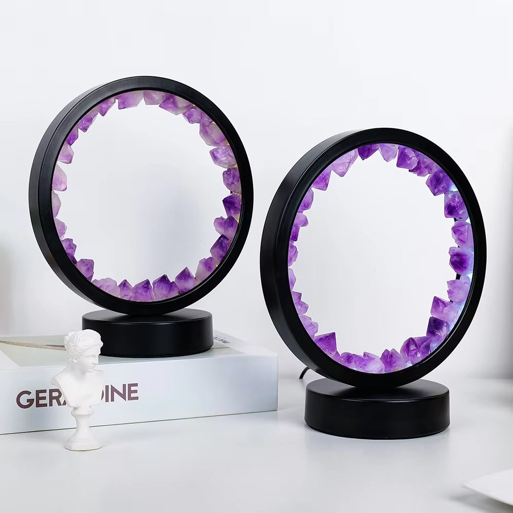 LED Crystal Table Lamp | Natural Amethyst Gemstone Home Decor Light