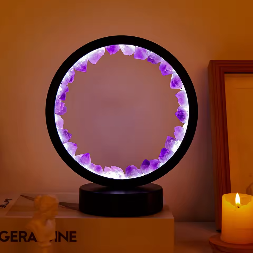 LED Crystal Table Lamp | Natural Amethyst Gemstone Home Decor Light